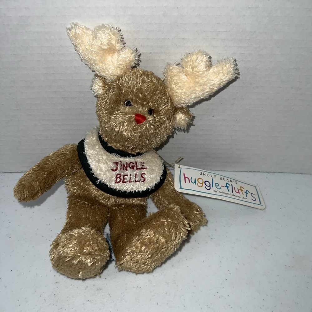 Boyd's Huggle-fluffs Uncle Bean's Plush Baby Rattle Toy Reindeer 10" Christmas